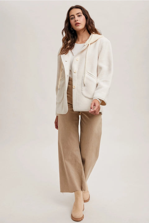 Fleece Hooded Button Down Jacket Inner Faux Suede