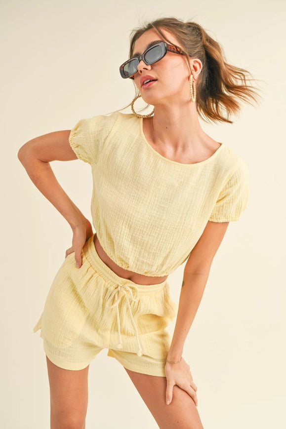 Cotton Gauze Short Set Yellow-Set-Kimberly C-S-Urbanheer