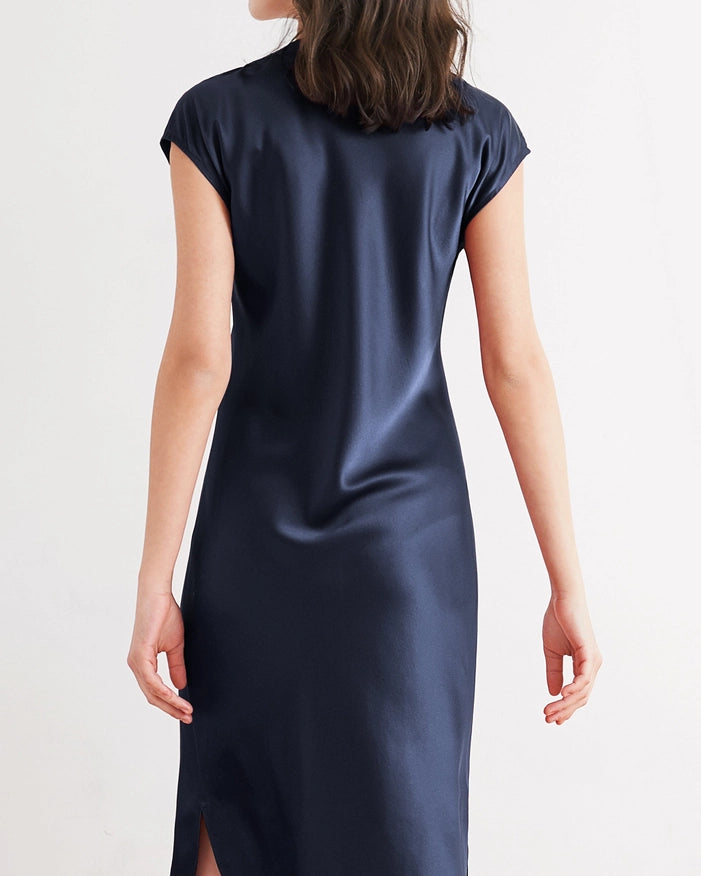 Relaxed Fit Night Gown Navy Blue-Night Gown-MommeSilk-XS-Urbanheer