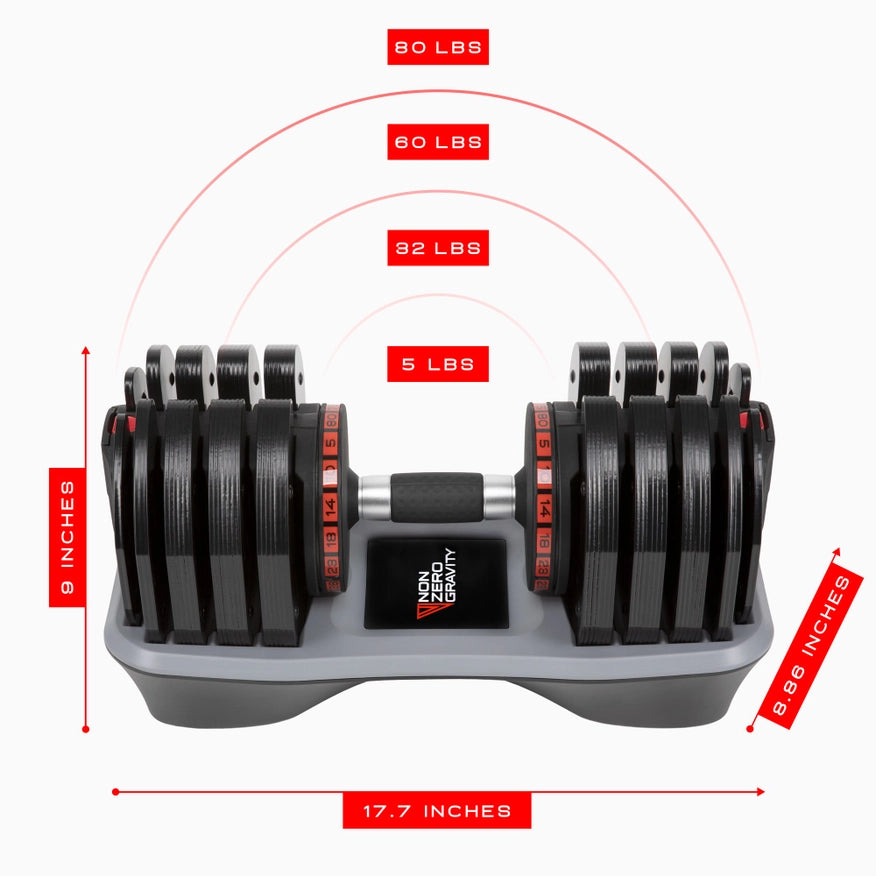 Powerdyne Adjustable 80Lbs Dumbbell - Coal (Pair)-Dumbbell-Nonzero Gravity-20 Iron Weight Plates-Urbanheer