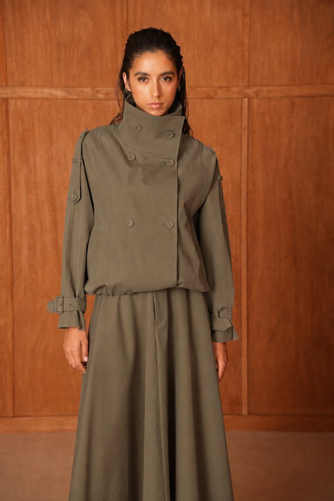Urban Short Oversized Trench-Style Jacket with A Wrap Collar