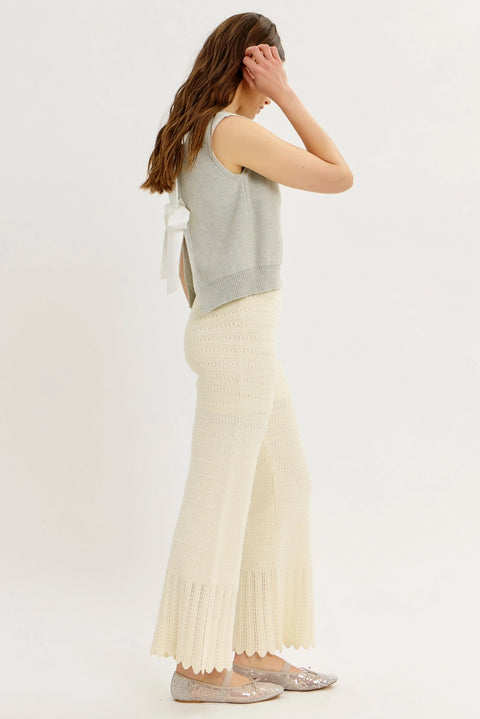 Crochet Sweater Flare Wide-Leg Pants with Elastic Waistband