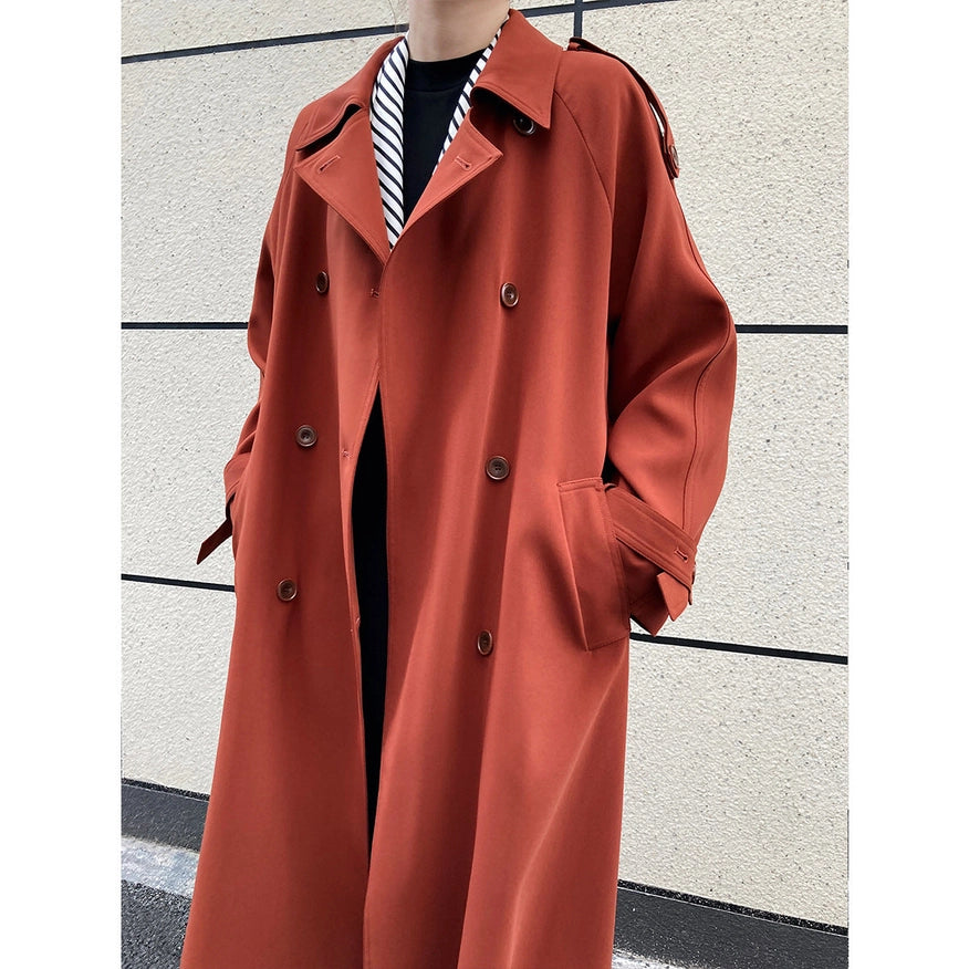 Draping British Loose Mid-Length Over The Knee Trench Coat Hawthorn Red-Coat-Blak Wardrob-S-Urbanheer