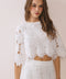 Elbow Length Sleeves Floral Lace Cropped Top