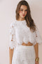 Elbow Length Sleeves Floral Lace Cropped Top
