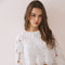 Elbow Length Sleeves Floral Lace Cropped Top