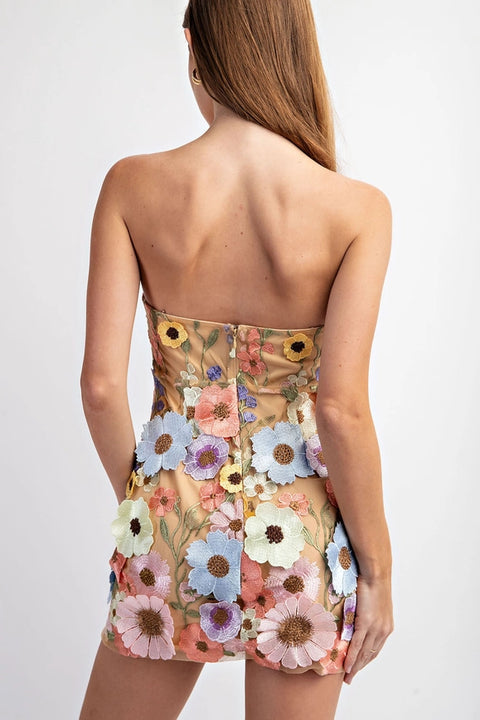 Flower 3D Embroidery Tube Mini Dress-Dress-EDIT by NINE-S-Urbanheer