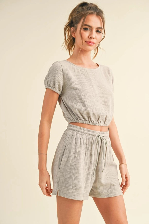 Cotton Gauze Short Set Taupe-Set-Kimberly C-S-Urbanheer