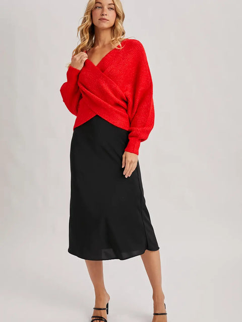 Crossover Ribbed Pullover Sweater