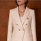 Fitted Double-Breasted Tweed Blazer with Subtle Threads