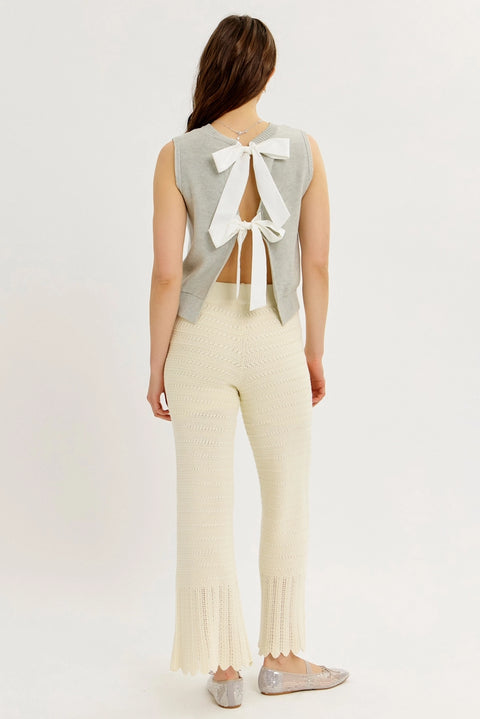 Crochet Sweater Flare Wide-Leg Pants with Elastic Waistband