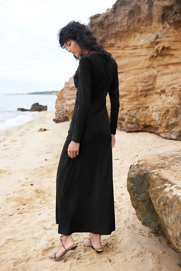 Ruched Key Hole Maxi Dress - Black-Dress-Sofia Irina-Urbanheer
