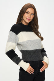 Striped Round Neck Long Sleeve Sweater-Renee C.-S-Urbanheer