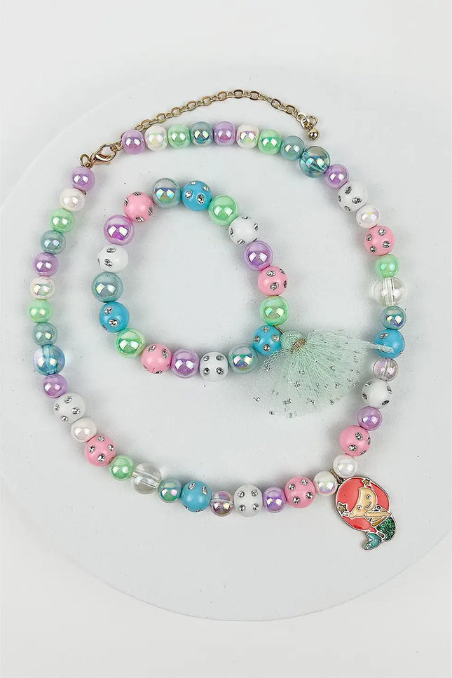 Mermaid Kids Beaded Necklace With Bracelet Set.-JHP Collection-Urbanheer
