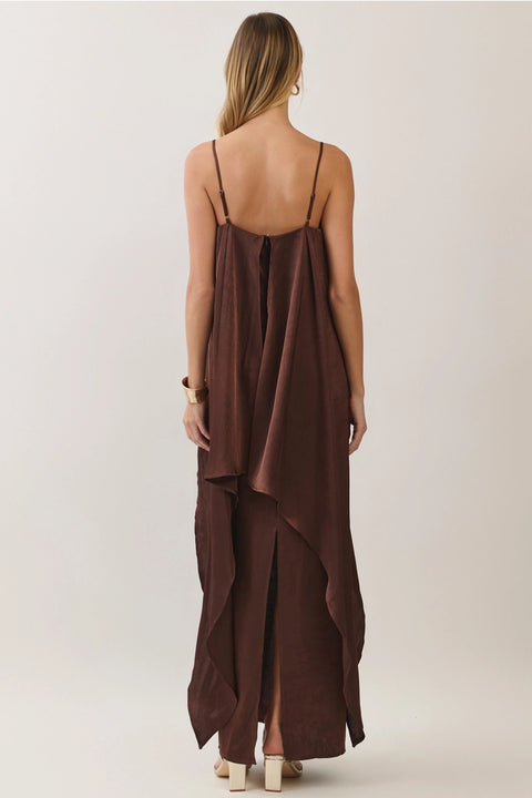 Satin Ruffle Overlay Maxi Dress