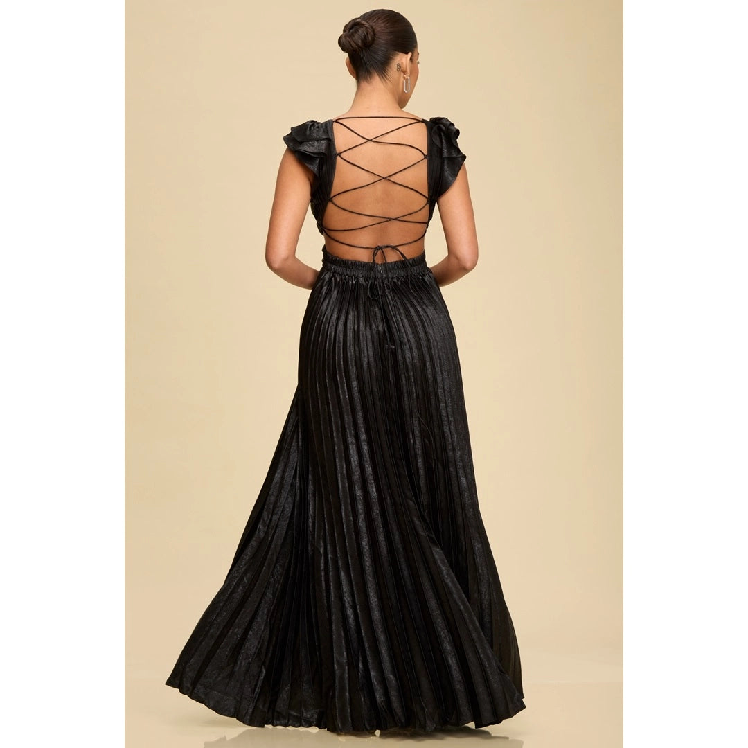 Metallic Pleated Maxi Dress