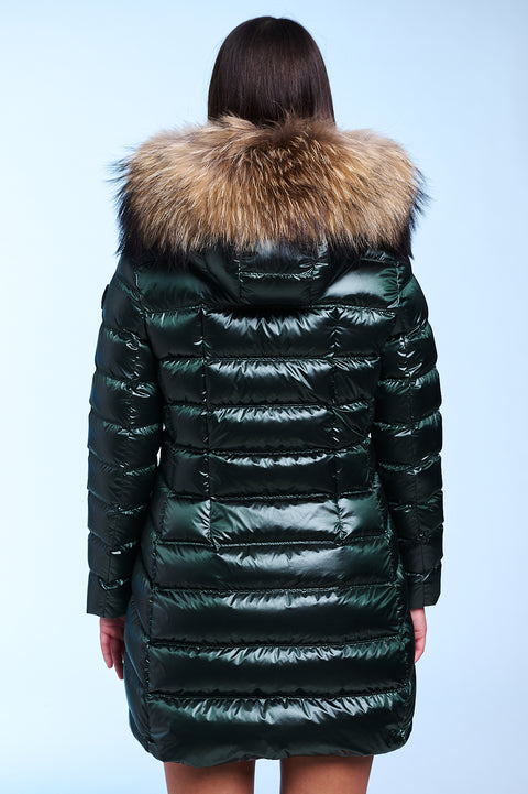 RACHEL slim fit long down jacket with detachable hood