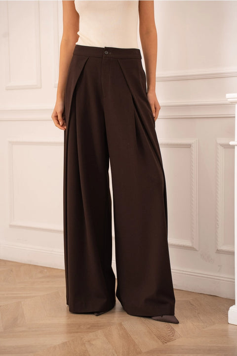 Nikki Wide-Leg High-Waist Trousers with Front Pleats