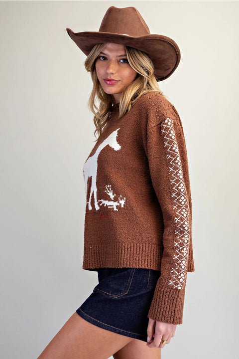 Western Horse Graphic Knit Sweater