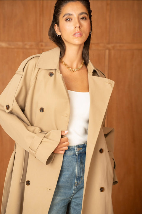 Utility Oversized Long Double-Breasted Trench