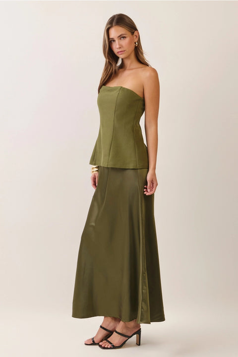 Strapless Corset Bodice Satin Maxi Dress