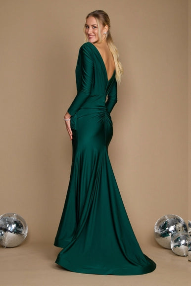 Emerald Green Dylan & Davids Long Sleeve Formal Evening Dress-Dylan & Davids-Emerald Green-4-Urbanheer