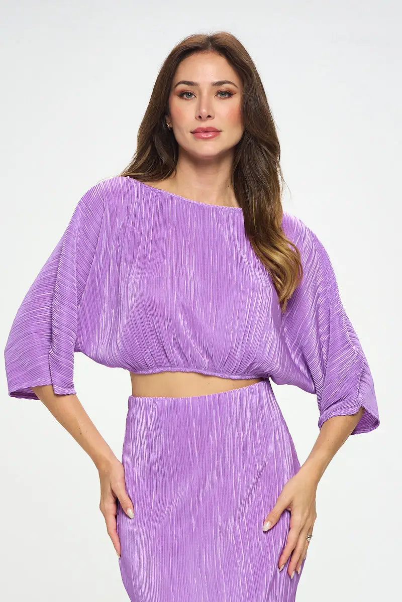 Vibrant Plisse Scoop Neck Crop Top-Clothing - Women-Renee C.-S-Urbanheer
