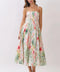 Tropical Botanical Print Pleated Detail Midi Dress