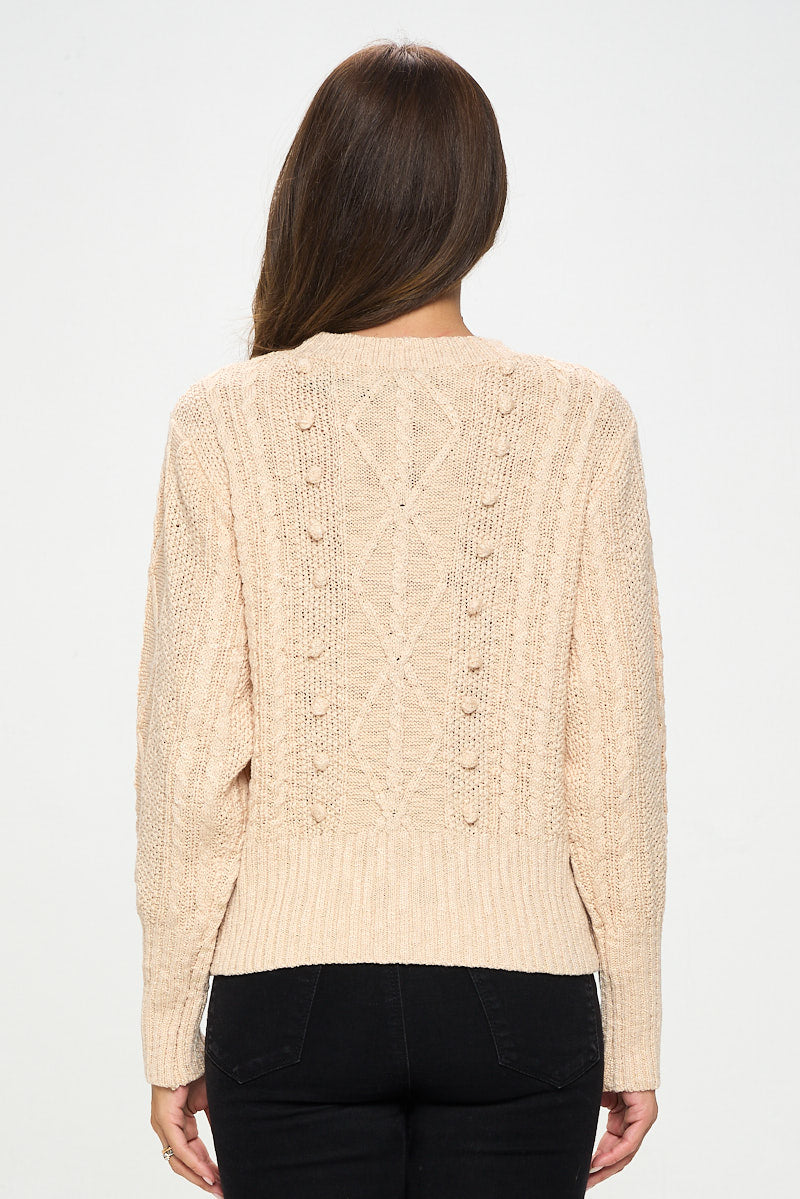 Knit Round Neck Pullover Sweater With Braid Detail-Renee C.-S-Urbanheer