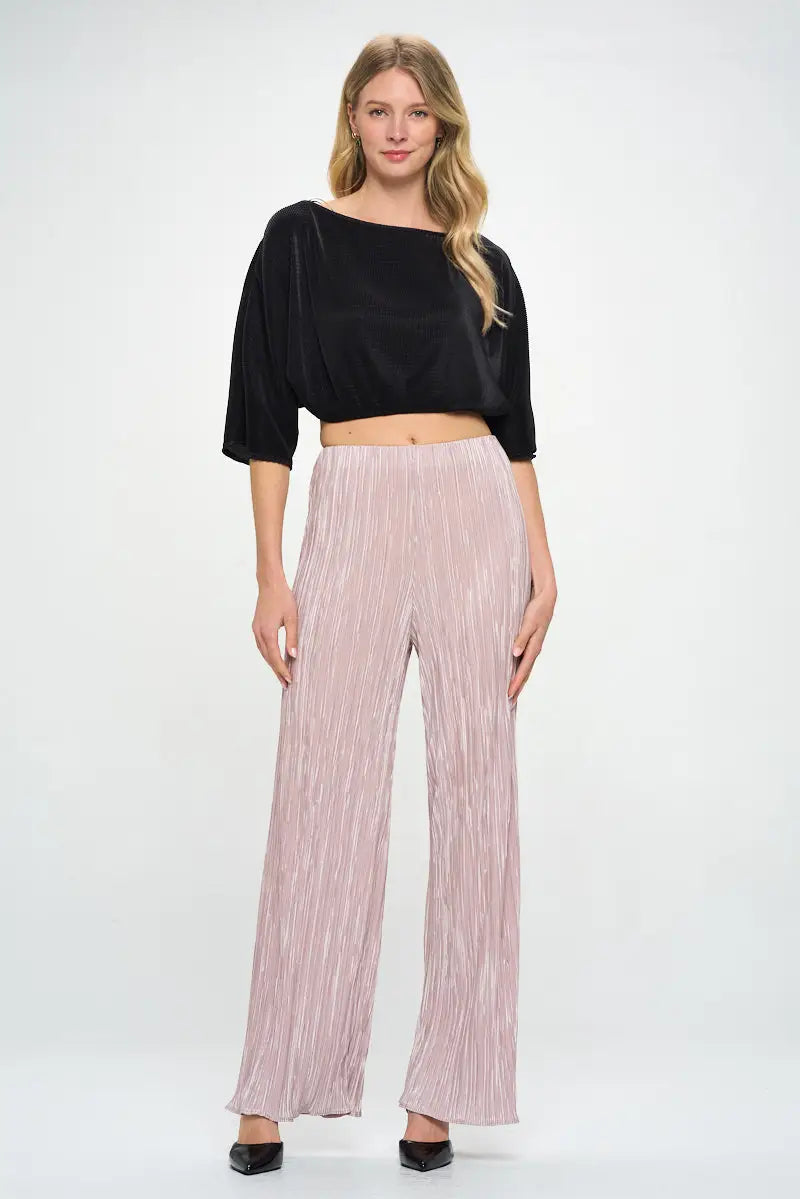Vibrant Plisse Straight Leg Pants-Renee C.-S-Urbanheer