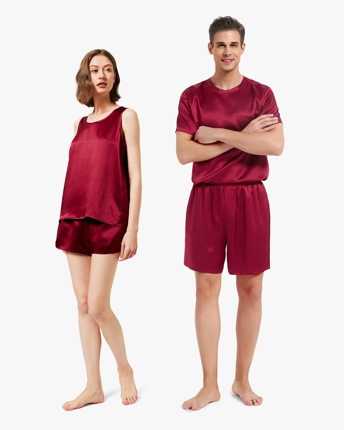 His & Hers Casual Silk Pajamas Claret-Pajamas-MommeSilk-XS-Men's-Urbanheer