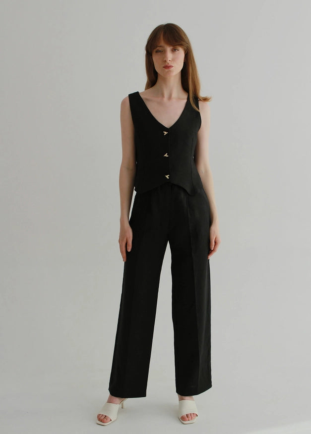 Set Of Black Linen Pants And Waistcoat-Sets-Nich Linen-Of Top-XXS/XS-Urbanheer