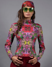 Roll Neck Red Garden Turtleneck Long Sleeves Bodysuit-Nuvula-S-Urbanheer