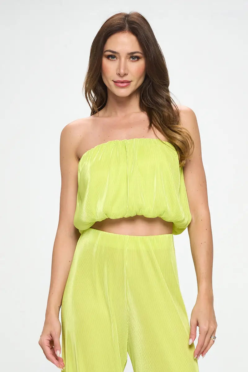 Vibrant Plisse Tube Crop Top-Renee C.-S-Urbanheer