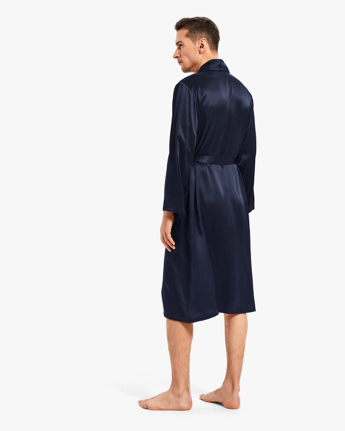 Smooth Silk Robe Navy Blue-Robe-MommeSilk-XS-Urbanheer