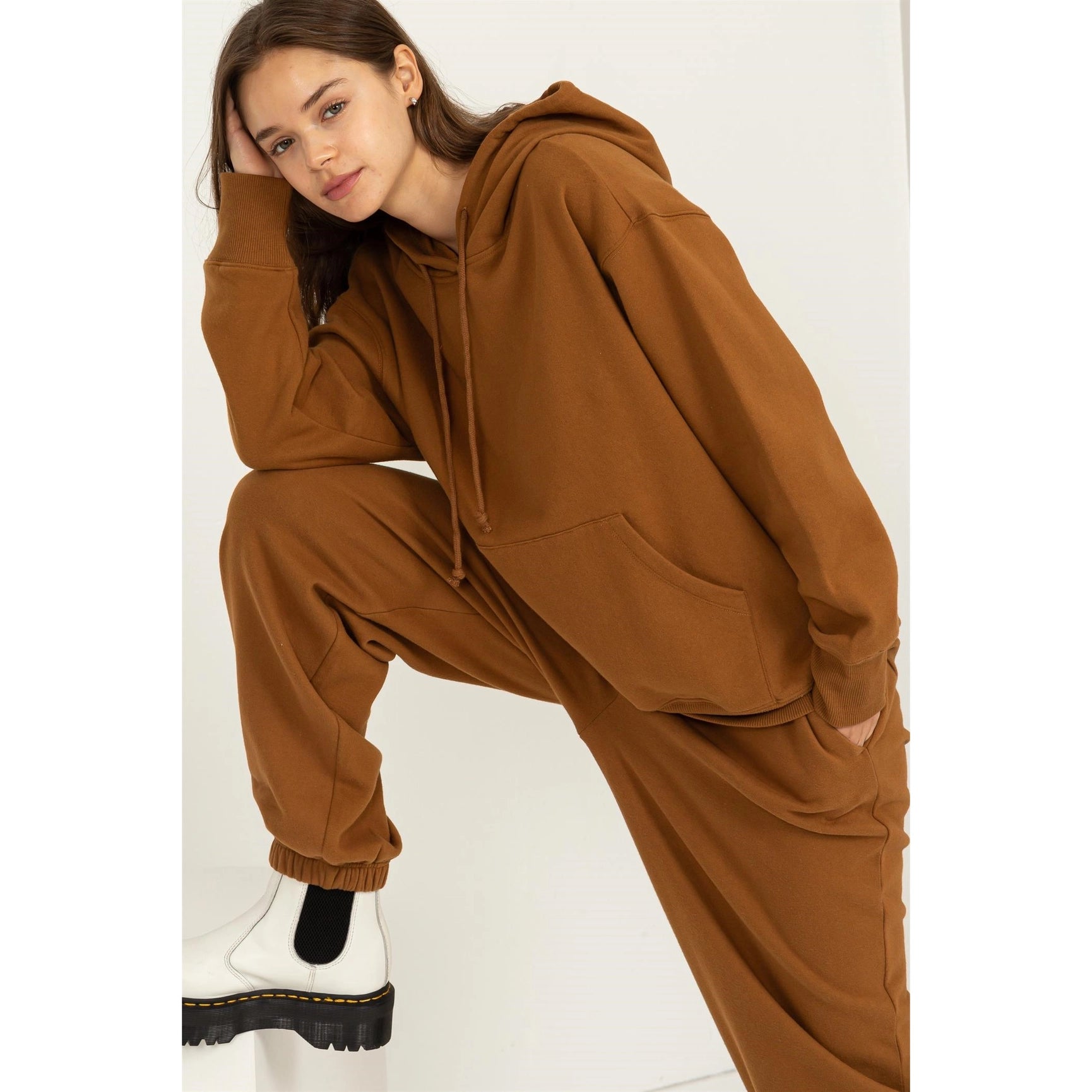 Weekend Chiller Drop Shoulder Oversized Hoodie - Brown-Clothing - Women-Street 360-Brown-S-Urbanheer