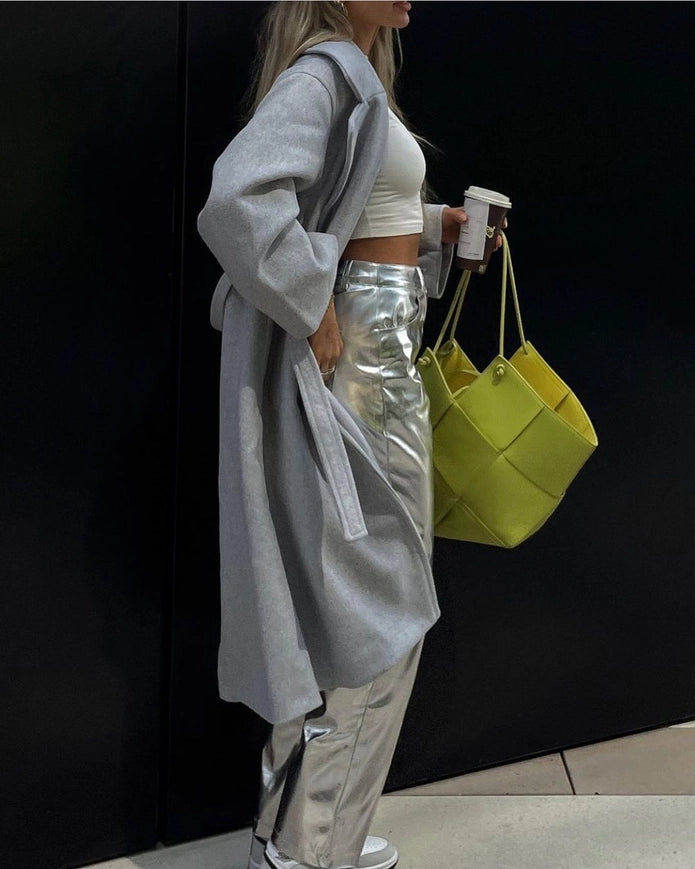 Lupe Straight Faux Leather Metallic Pants Silver-Pants-Amy Lynn-S-Urbanheer