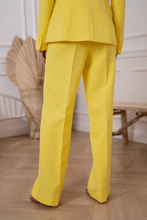 Timeless Straight Cut Plain Pants Yellow-Pants-Attentif Paris-S-Urbanheer