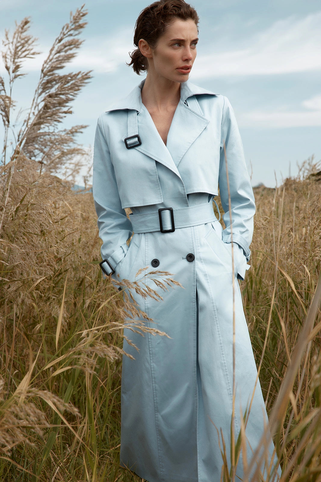 Cotton Trench Coat - Powder Blue-Coats-Sofia Irina-6-POWDER BLUE-Urbanheer