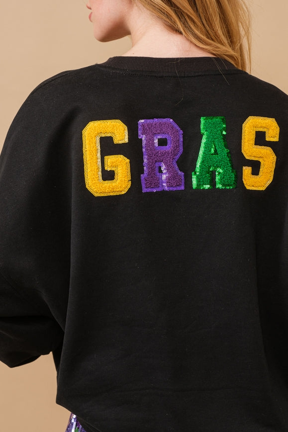 Mardi Gras Sequin Patch Pullover Sweatshirt-Dresses-Blue B-S-Urbanheer