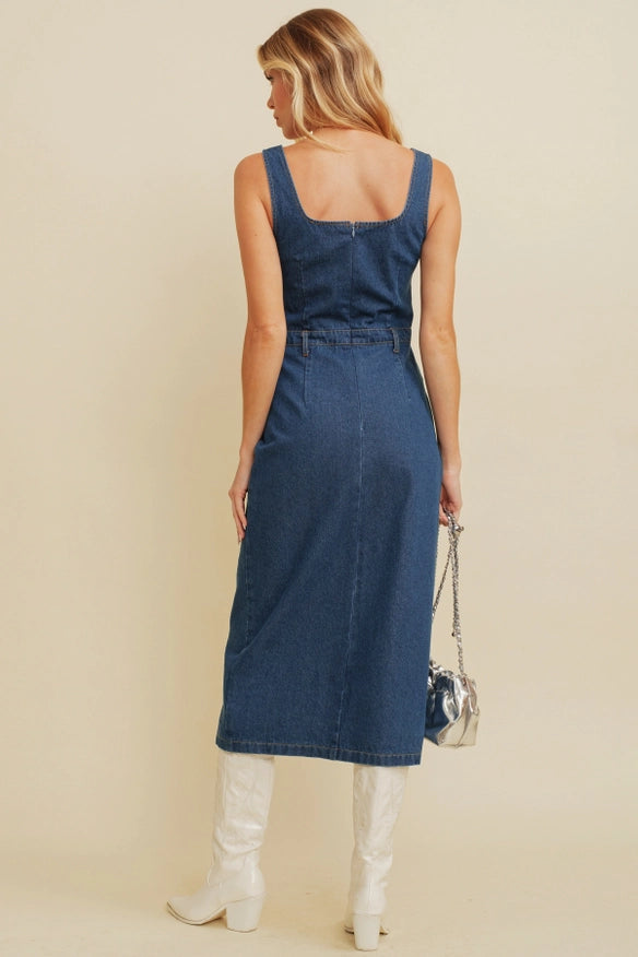 Denim Side Slit Midi Dress.-Dresses-Cloud Ten-S-Denim-Urbanheer
