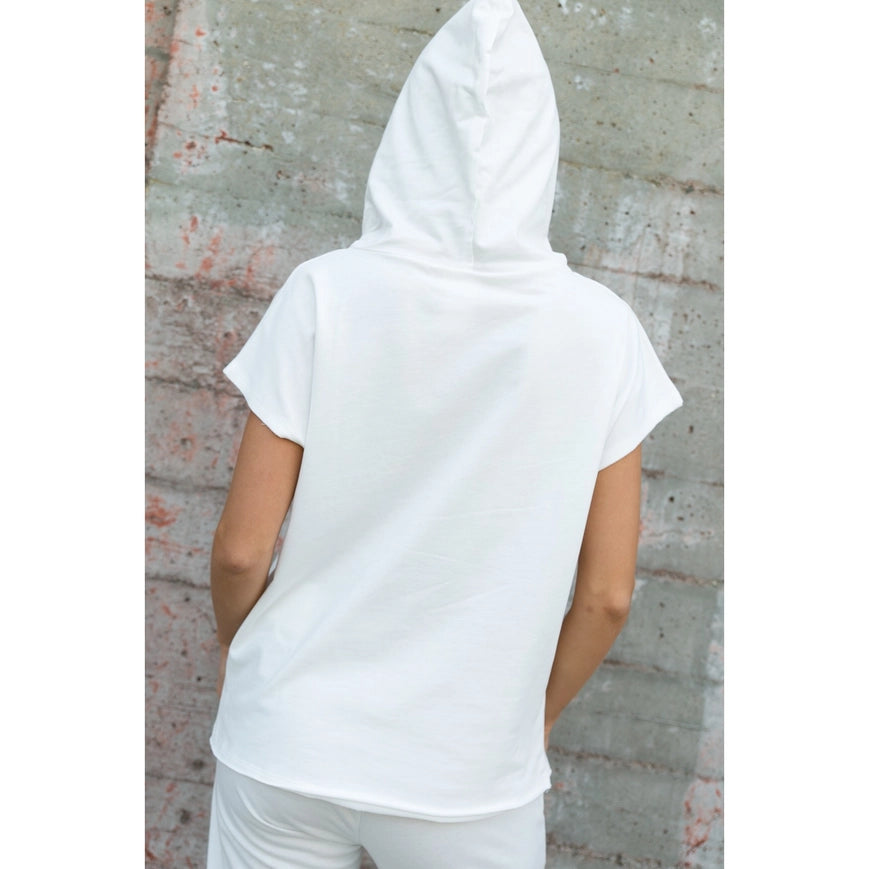 Hoodie Short Sleeve Top with Chains Off White-Hoodie-Vocal-S-Urbanheer