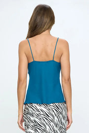 Solid Cowl Neck Sleeveless Tank Top-Renee C.-S-Teal-Urbanheer