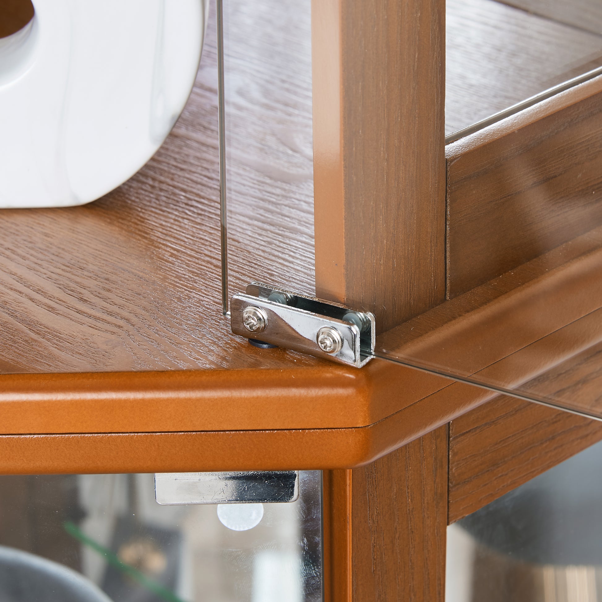 6 Shelf Corner Curio Display Cabinet with Lights, Mirrors and Adjustable Shelves, Oak(E26 light bulb-UH Decor-Default-Urbanheer