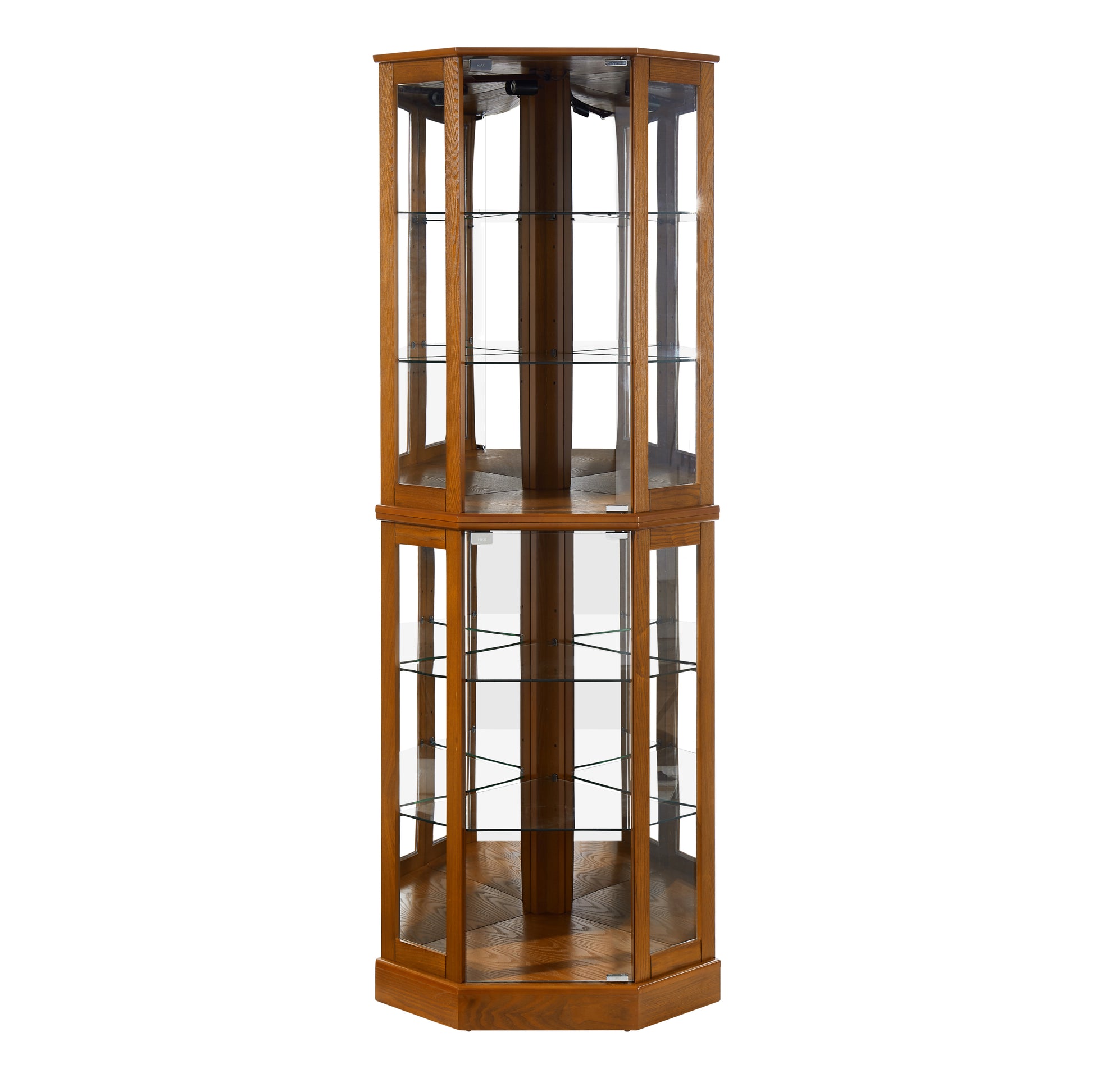 6 Shelf Corner Curio Display Cabinet with Lights, Mirrors and Adjustable Shelves, Oak(E26 light bulb-UH Decor-Default-Urbanheer