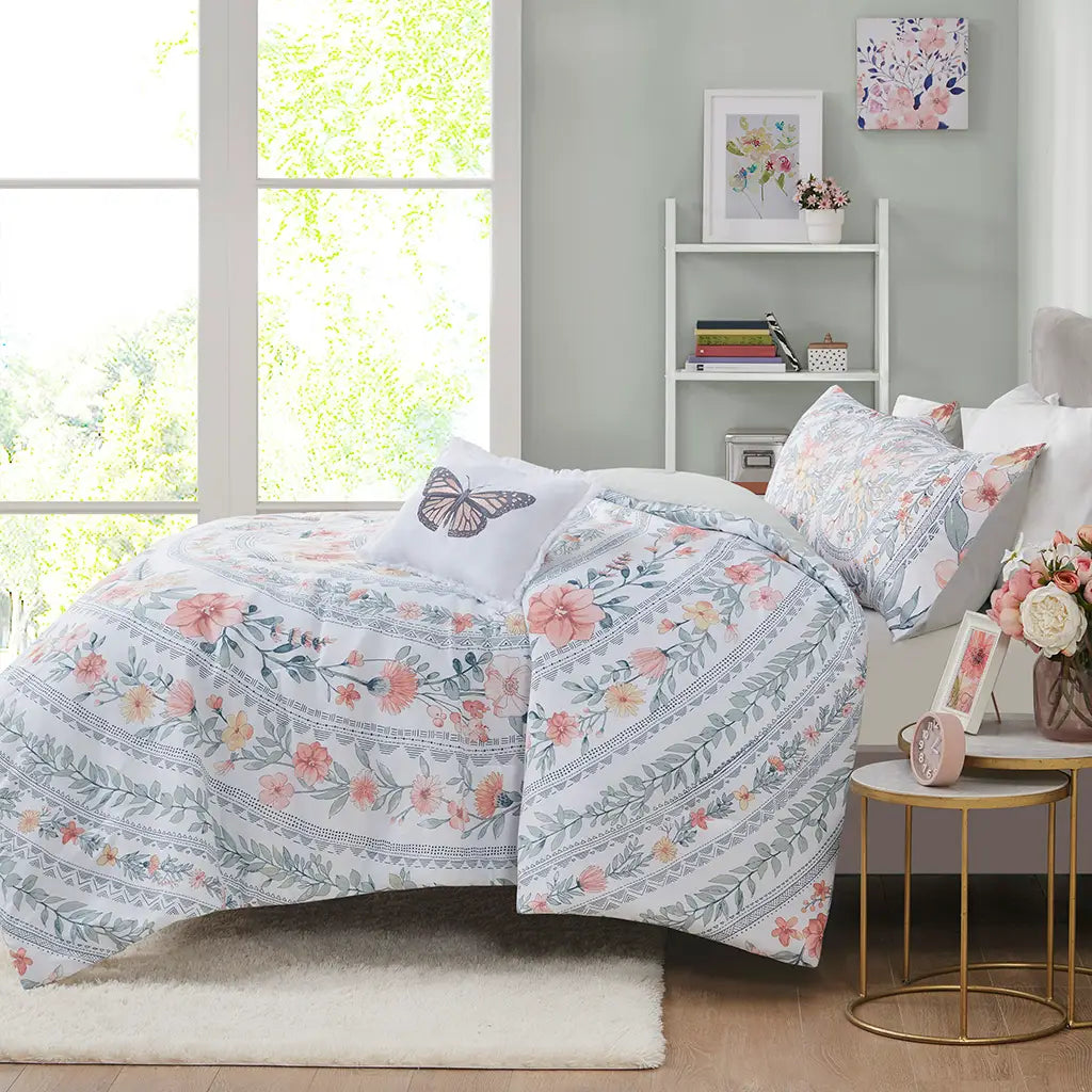 Floral Butterfly Boho Garden Comforter/Duvet Cover Set-Olliix-Comforter Set-Twin/Twin Xl-Urbanheer