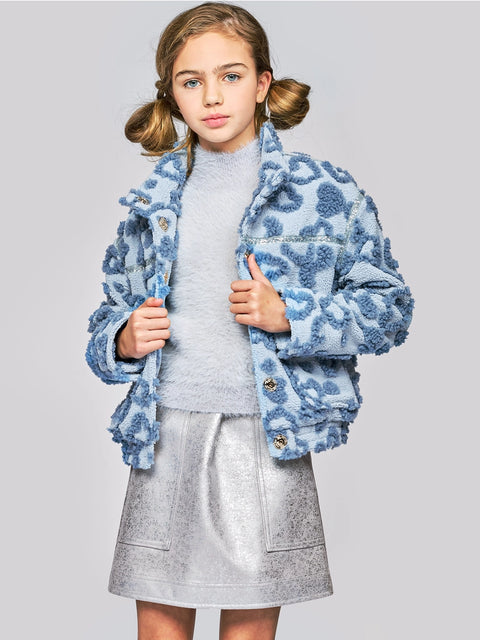 Heart Embossed Faux Sherpa Jacket