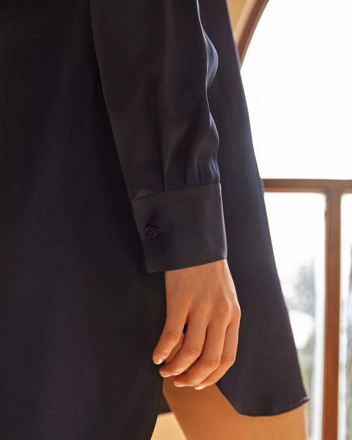 Classic Silk Nightshirt Navy Blue-Nightshirt-MommeSilk-XS-Urbanheer