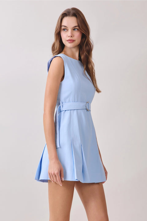 Contrast Topstitching Front Pleats Detail Dress
