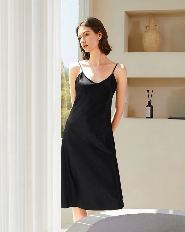 Classic Silk Night Gown Black-Night Gown-MommeSilk-XS-Urbanheer